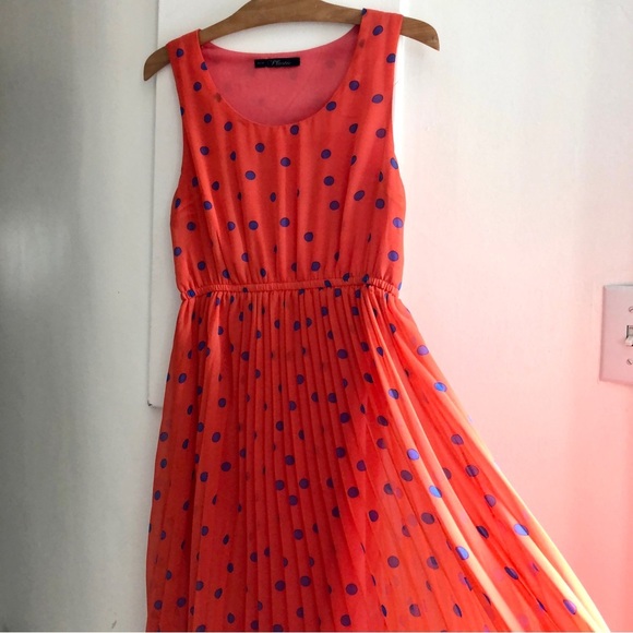 Orange Polka Dot Midi Dress - Picture 1 of 5